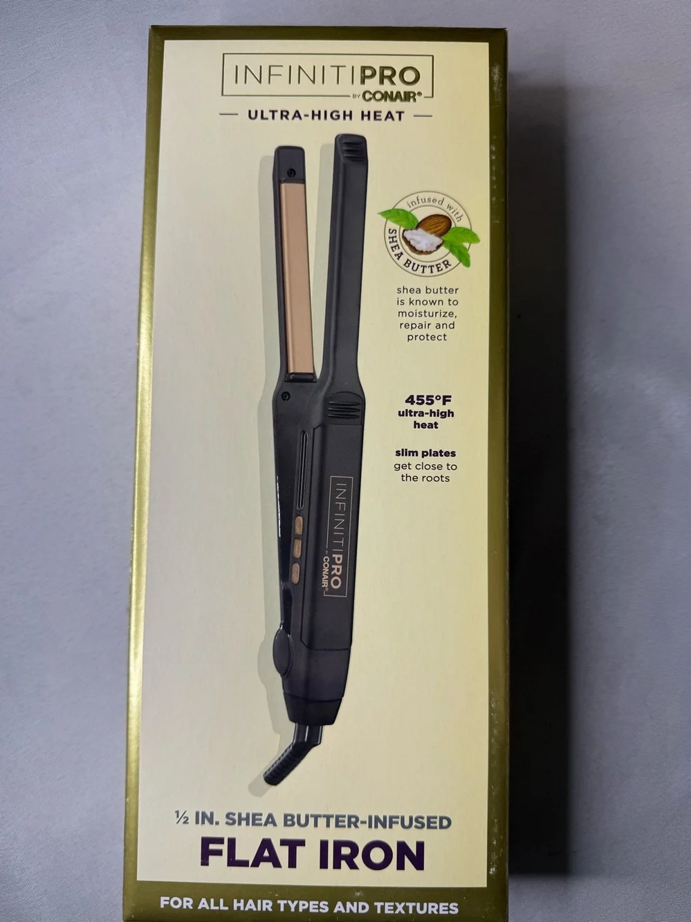 InfinitiPRO by Conair Ultra-High Heat Shea Butter Infused Flat Iron 0.5” NEW!